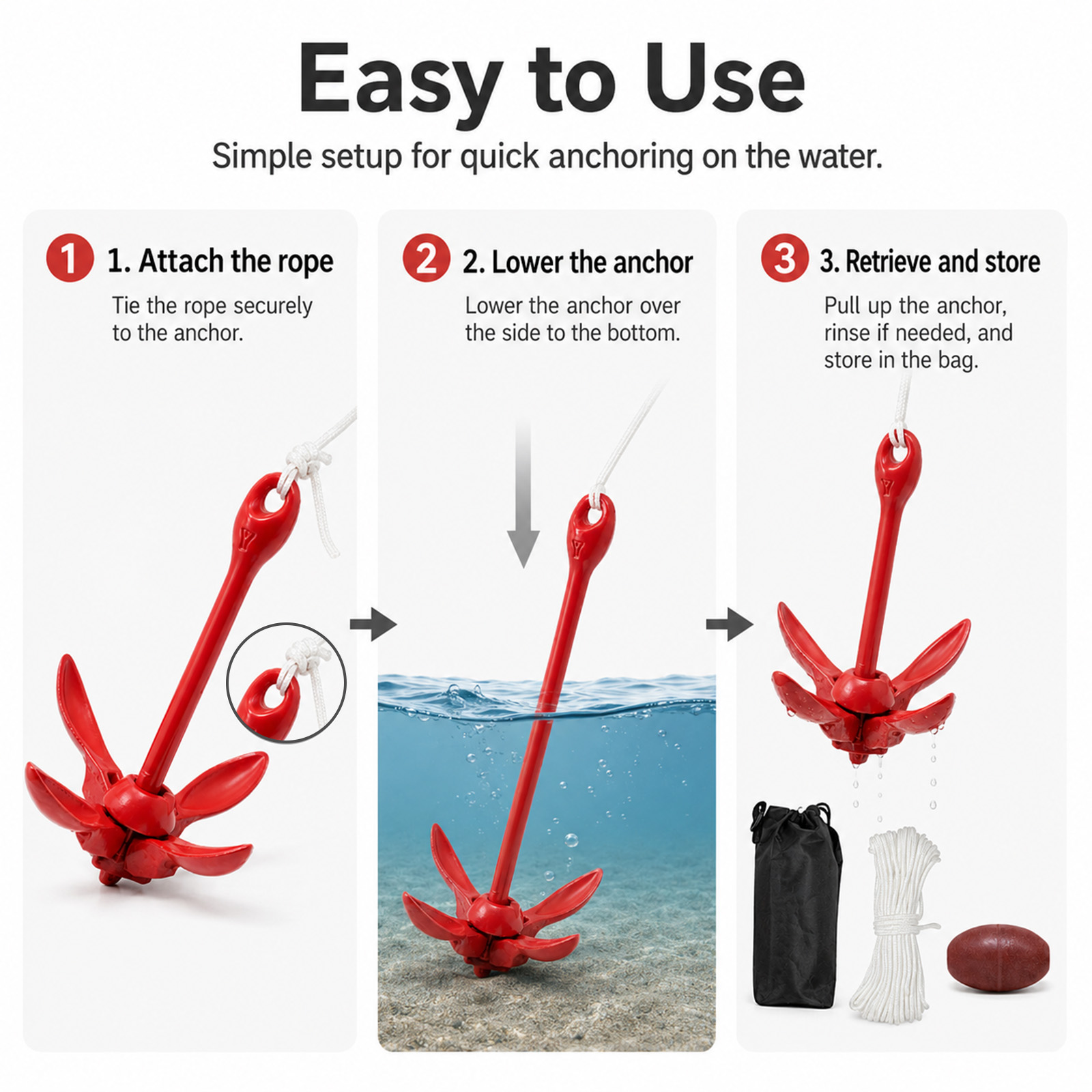 Kit de âncora dobrável para ca - Kayak Anchor Kit Folding 1.5Kg avaliação e preço