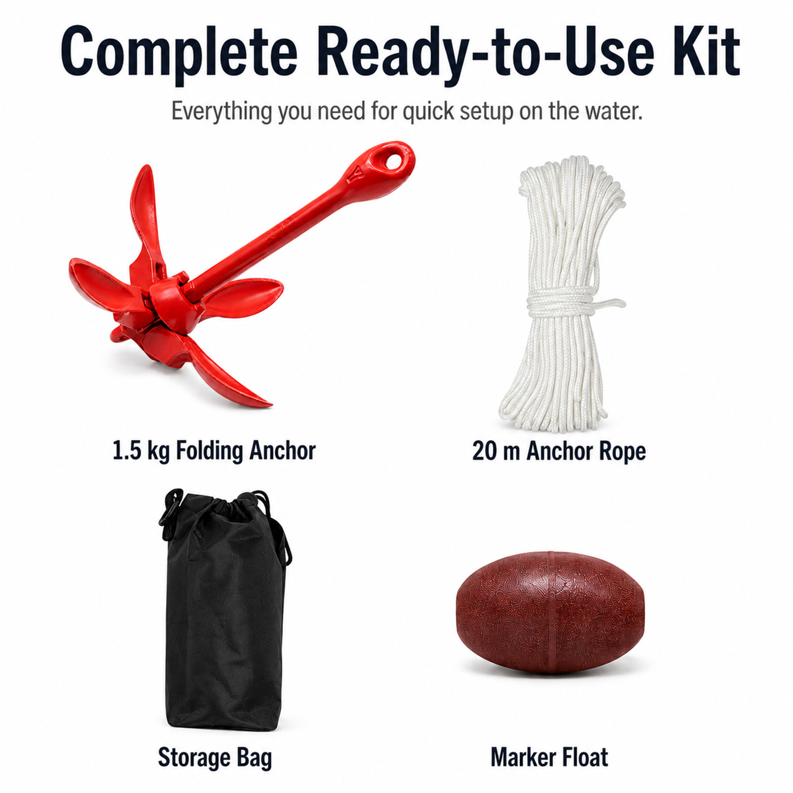 Kit de âncora dobrável para ca - Kayak Anchor Kit Folding 1.5Kg avaliação e preço